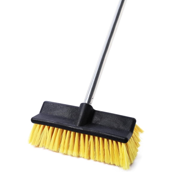 Deck Brush with 4-Section Extendable Handle Floor Scrub Brush Soft &Medium Bristles Non-Slip Grip for Outdoor Deck Patio Bathroom Garage Concrete Cleaning 53.89 Inch