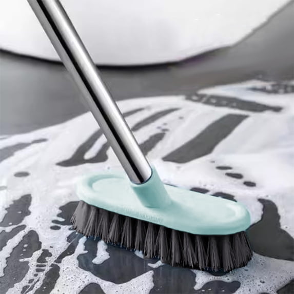 Deck Brush with Long Handle - Stainless Steel Heavy Duty Floor Scrub Brush with Stiff Bristles for Deck, Patio, Tub and Tile, Carpet & Outdoor Cleaning, Blue