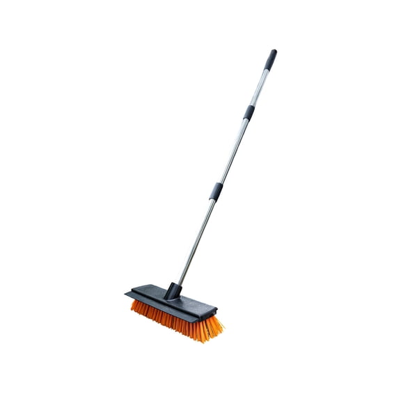 Deck Brush with Extendable Handle, Floor Scrub Brush Soft Bristles Non-Slip Grip for Outdoor Deck Patio Bathroom Pool Cleaning Orange