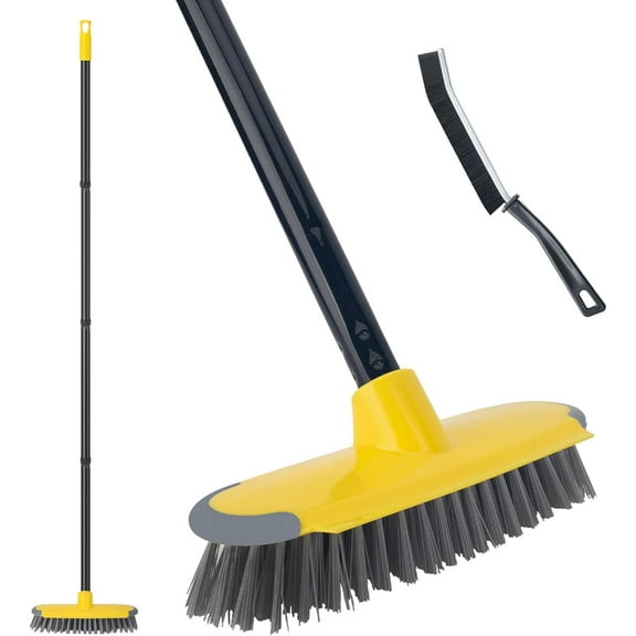 Deck Brush with Long Handle, Floor Scrub Broom for Shower, 50'' Outdoor Scrubber for Carpet, Boat, Patio, Garage, Concrete Cleaning