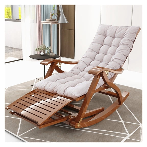 Deck Chair Wood Foldable Recliner Zero Gravity Chairs Bamboo Rocking Chair,Patio Rocking Chair Beach Sun Lounger Recliner,Portable Foldable Zero Gravity Chair with Footrest