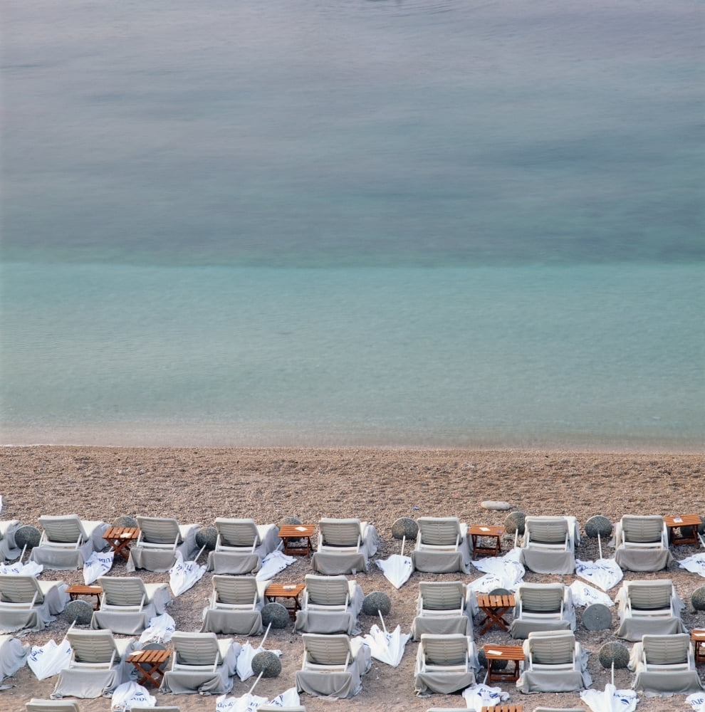 Deck Chairs On Empty Beach Canvas Art - Martin Stolworthy Design Pics (24 x 24)