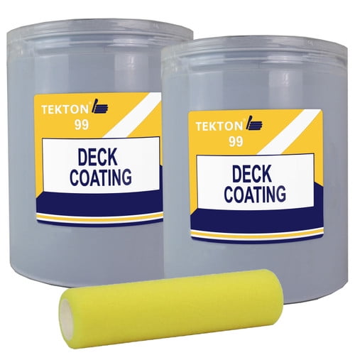 Deck Coating - Fast Drying, Roll On White Deck Paint - Fences, Porches, Patios, Siding and More (2 Gallons with Foam Cover)