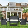 thumbnail image 1 of Deck Dining Chair Furniture Sets, 4 Pieces Patio Furniture Sets with 1 Loveseat, 2 Single Chairs and Glass Table, Leisure Chair Conversation Set with Soft Cushion for Garden Poolside, Brown, S1861, 1 of 9