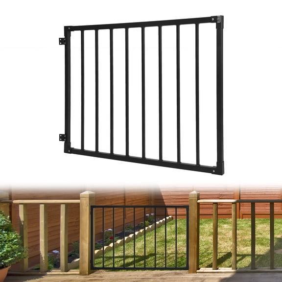 Deck Gate 36-Inch Height, Black Heavy-Duty Steel Adjustable Gate for Openings up to 48 Inches Wide, Outdoor Patio Safety Gate with Hinges & Latch Included for Yard Porch Stairs
