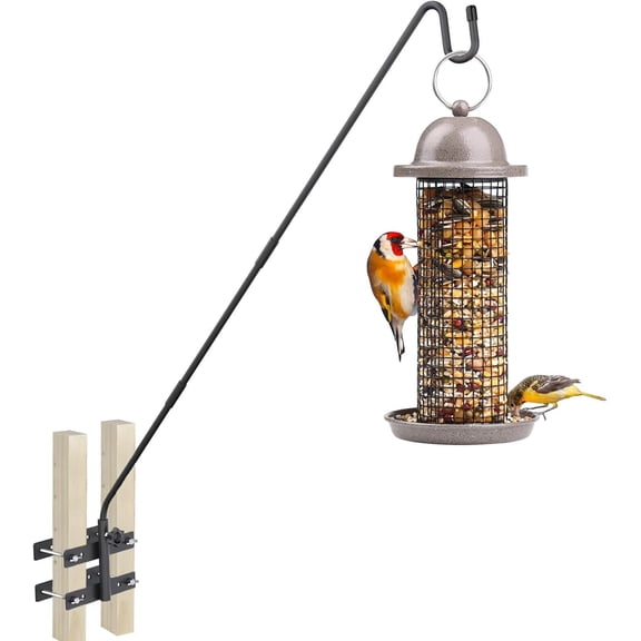 Deck Hook-Deck Railing Plant Hanger Outdoor,Bird Feeder Hanger for Deck Railing W/Double Clamps, Fence Shepherds Hooks Bracket for Hanging Hummingbird Feeder,Planter,Flower Baskets-360Rotating Pole