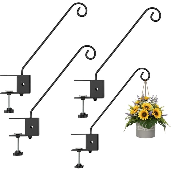 Deck Hook Rail Set of 4, 17 Inch Heavy Duty Deck Hook, 360 Degree Swivel Plant Hanger, Solid Metal Deck Hangers for Hanging Bird Feeders, Wind Chimes, Lanterns and Flower Pots, Black