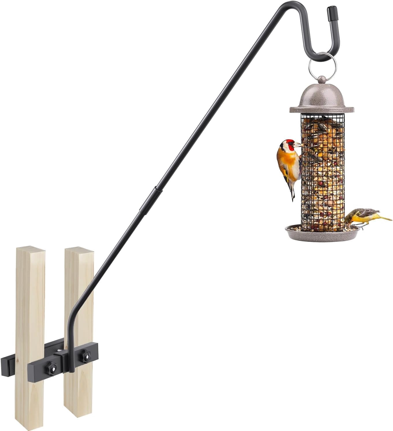 Deck Hook Railing Mount - Heavy Duty Metal Shepherds Bracket for Outdoor Plant Hanger, Bird Feeder Hooks, Flower Baskets, Lanterns 360° Rotating Pole, Extended Arm