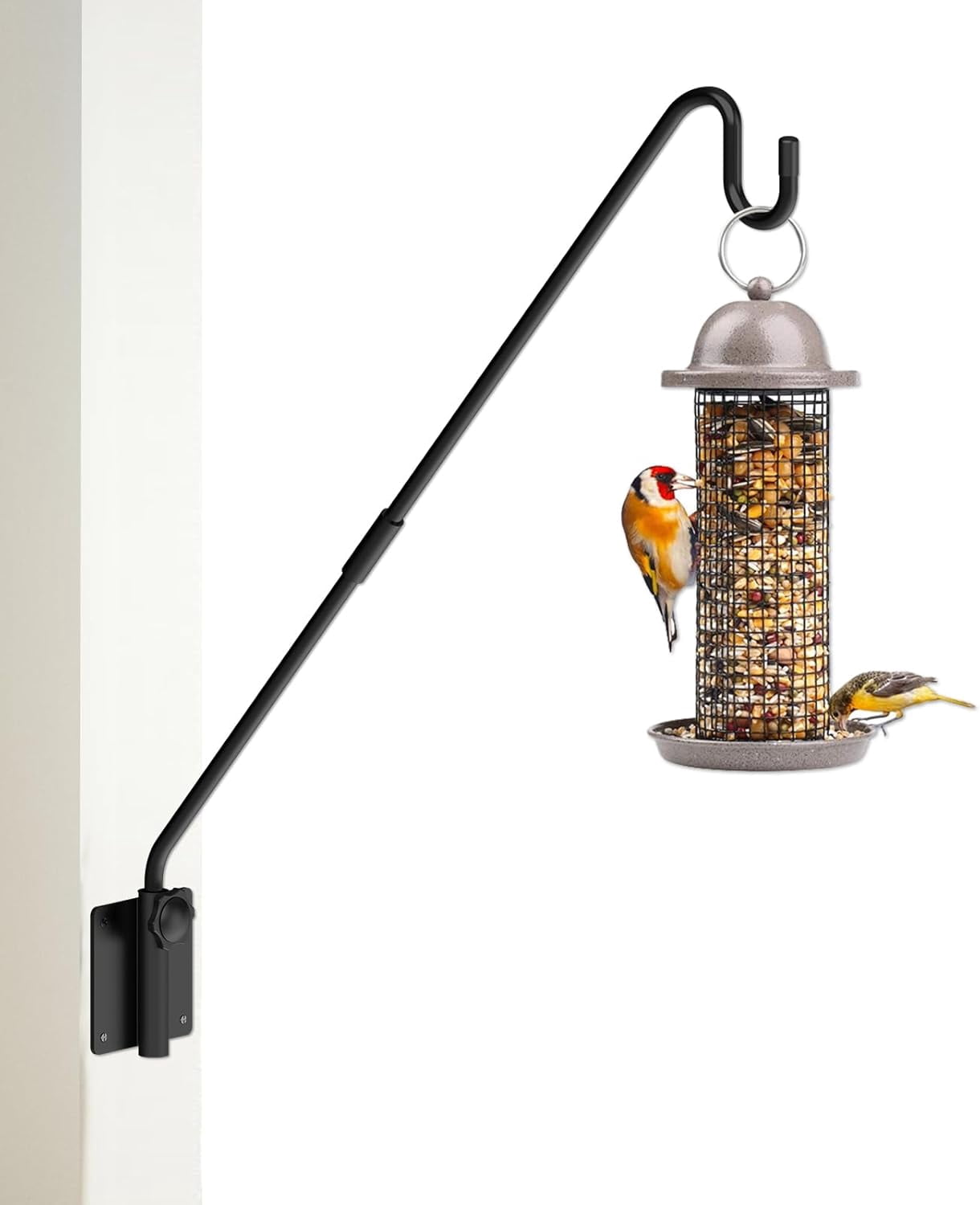 Deck Hook Wall Mounted - Heavy Duty Metal Shepherds Bracket for Outdoor Plant Hanger, Bird Feeder Hooks, Flower Baskets, Lanterns 360° Rotating Pole, Extended Arm
