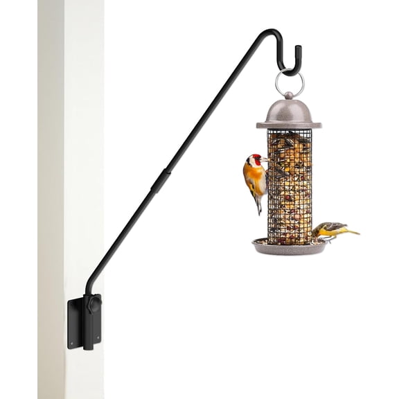 Deck Hook Wall Mounted - Heavy Duty Metal Shepherds Hook Bracket for Outdoor Plant Hanger, Bird Feeder Hanger, Plant Hooks, Flower Baskets, Lanterns - 360 Rotating Pole, Extended Arm
