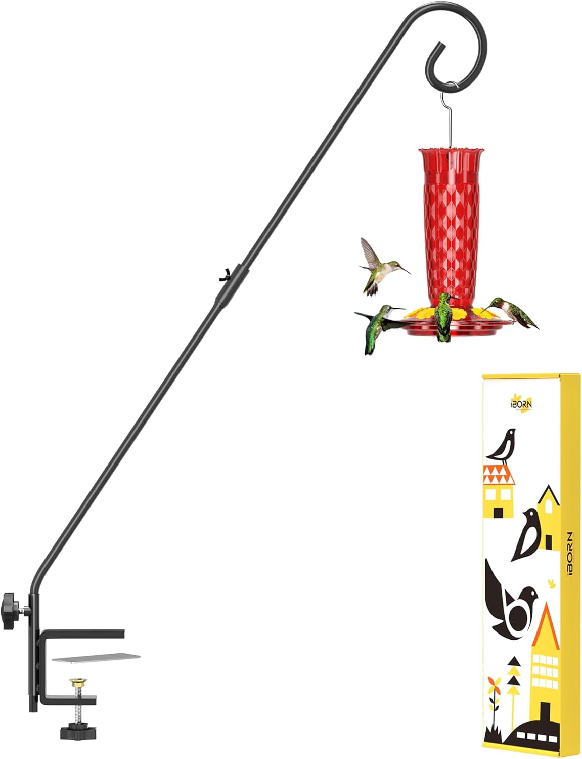 Deck Hook for Bird Feeder, Hummingbird Feeder Hanger for Deck Railing, Heavy Duty Deck Hanger for Outdoors Hanging, 360° Rotatable Arm, Solid Wire, 28 Inch, Pack of 1