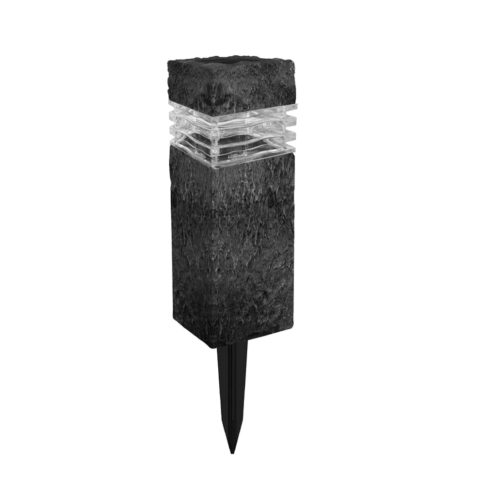 Charcoal Textured Solar LED Pathway Lights with Glass Shade, 2-Pack
