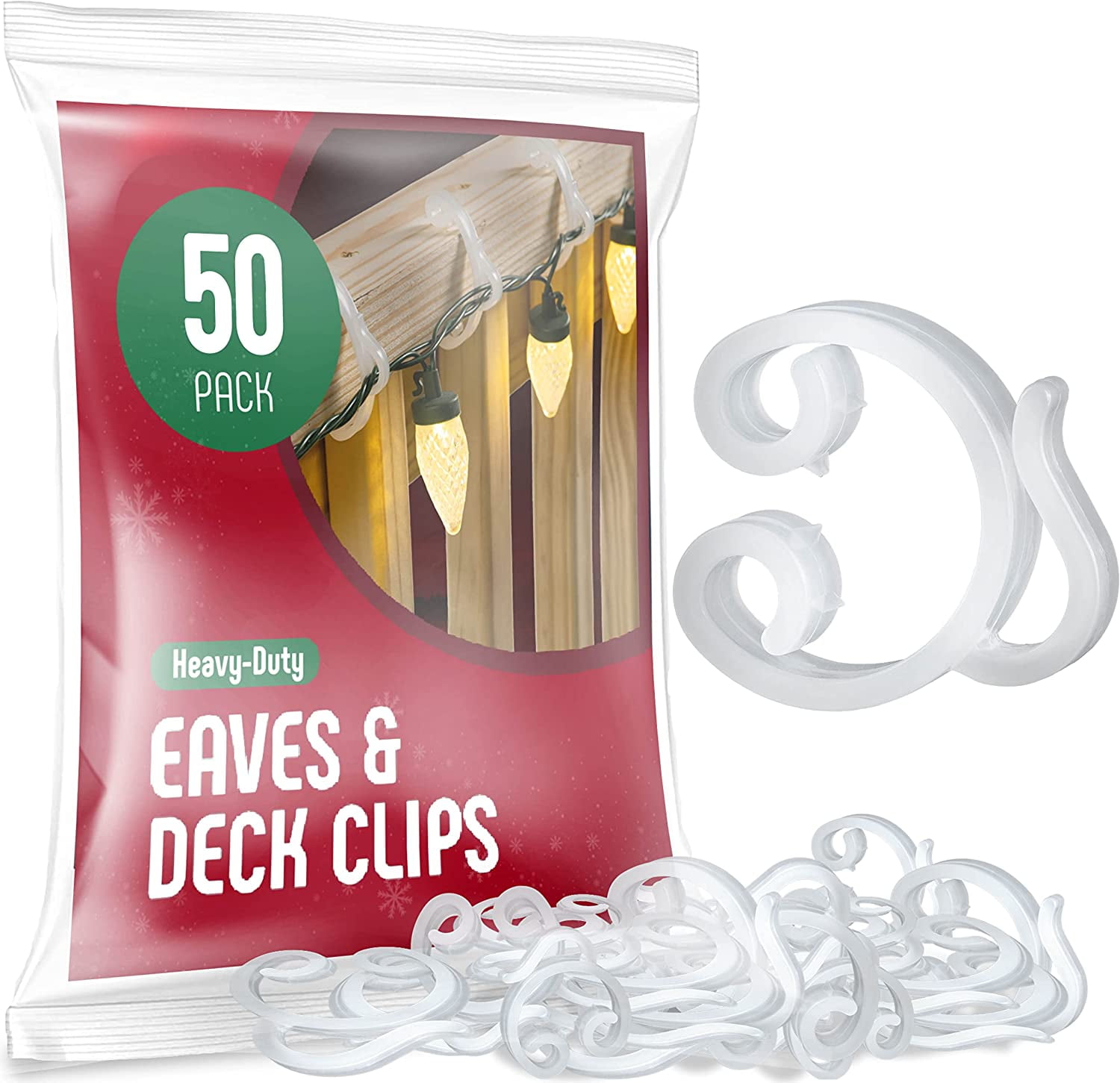 Deck Light Clips [Set of 50] Mount to Decks, Roof Eaves, Fence, and