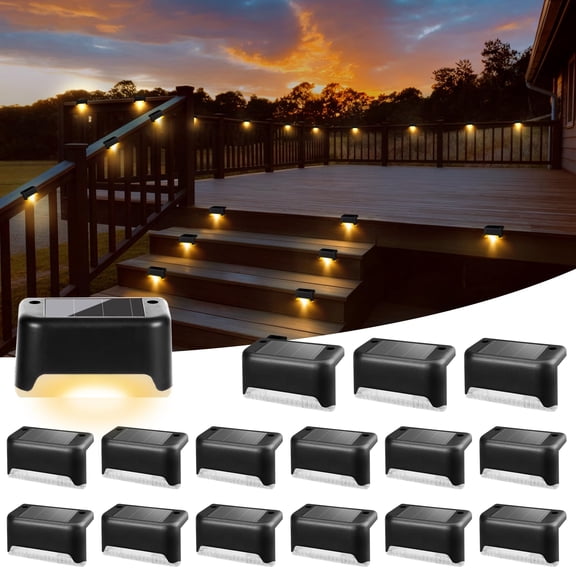 Deck Lights 16 Pack Black Waterproof LED Step Lights for Outdoor Stair Fence Yard Garden Patio Pathway Warm White