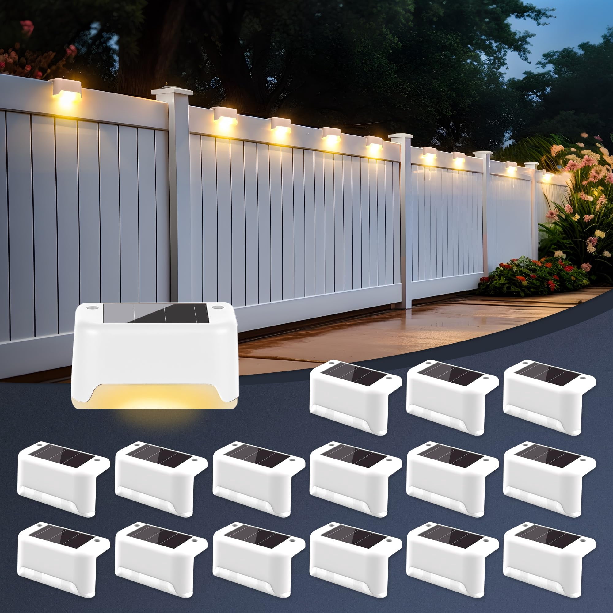 Deck Lights White 16 Pack Solar Waterproof LED for Stairs Deck Yard ...