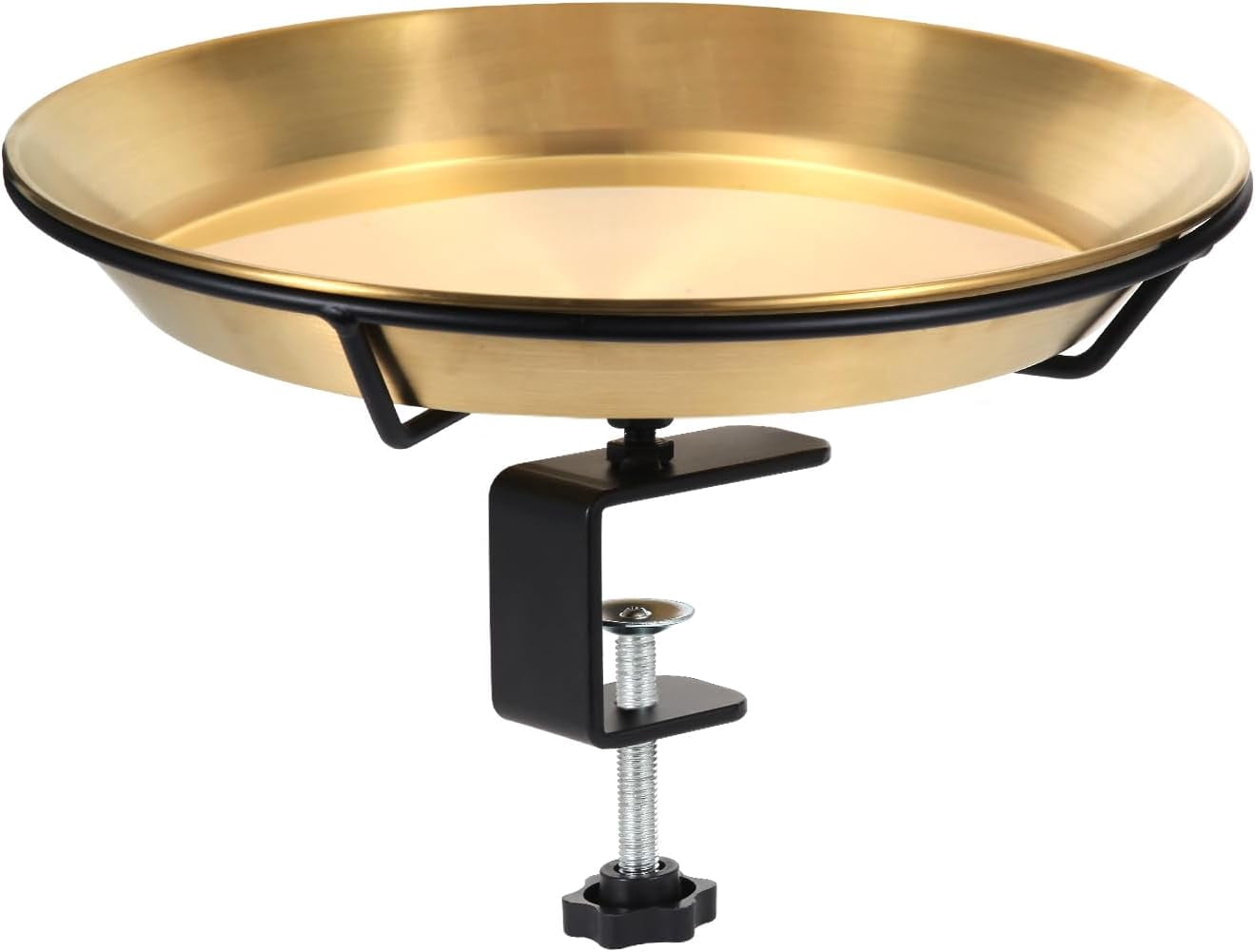 View of Deck Mounted Bird Bath Bird Feeder Bowl with 1.8 inch Thick Iron Clamp ...