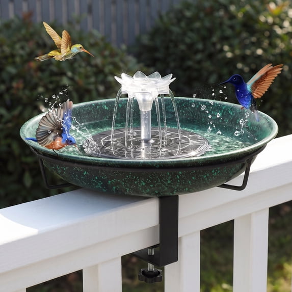 Bird Bath Railing Deck Mounted Bird Bath,Solar Railing Bird Bath Fountains for ...