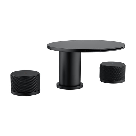 Deck Mounted Widespread Bathroom Sink Faucet, Three Hole Two Handles Waterfall Basin Faucet