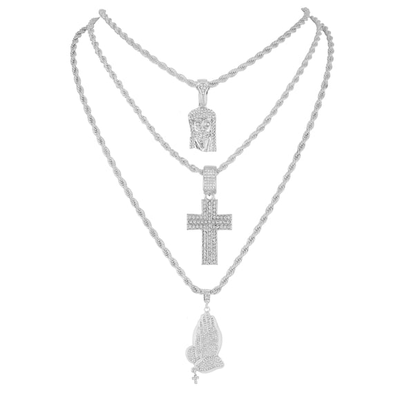 Deck Your Neck with This Iced Out Selection of Layered Hip Hop Word Pendents on Twisted Rope Chains. Elevate Your Look - Shout Out Your Vibe! - GJM Neck 294 SILVER