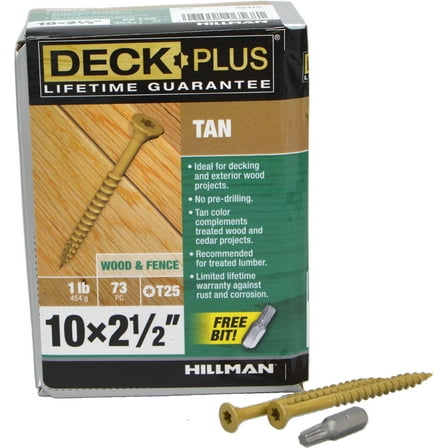 Deck Plus 48415 Exterior Tan Ceramic, Wood Screws, Self-Drilling, (#10 x 2.5"), 1 lb, New