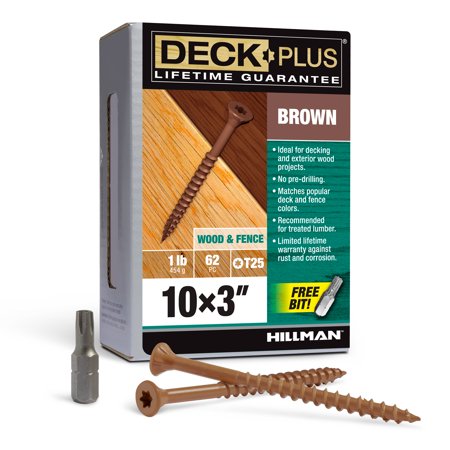 Deck Plus Exterior Brown Screws, Wood Screws, Self-Drilling, (#10 x 3"), 1 lb Box