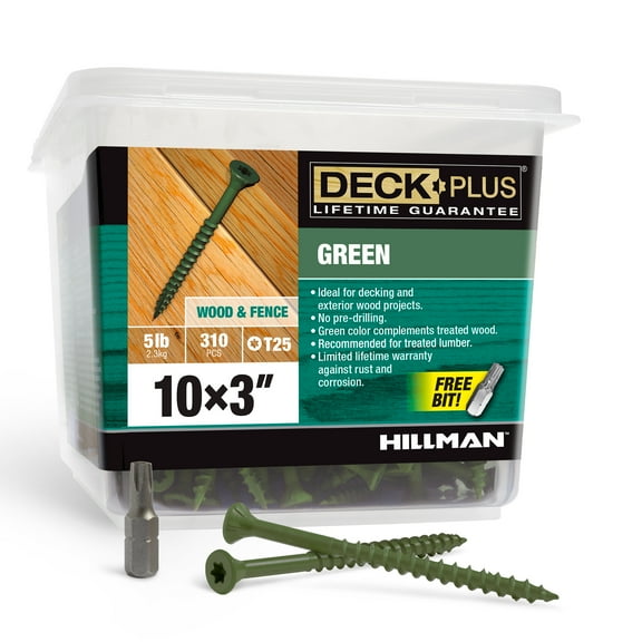 Deck Plus Exterior Green, Wood Screws, Steel, Self-Drilling, (#10 x 3"), 5lb Box