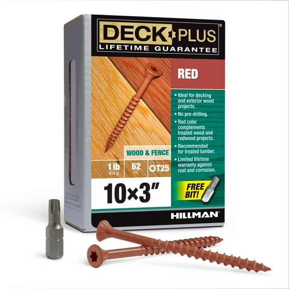 Deck Plus, Exterior Wood Screws Steel Red Deck Screws - 1lb Box (#10 x 3")