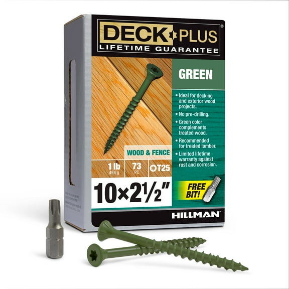 Deck Plus Green Deck Screws, Steel, 1lb Box (#10 x 2.5")