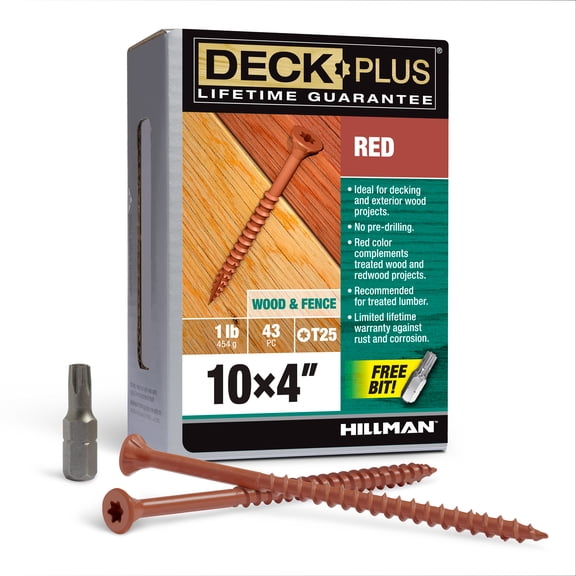 Deck Plus Red Deck Screws, Steel, 1lb Box (#10 x 4")