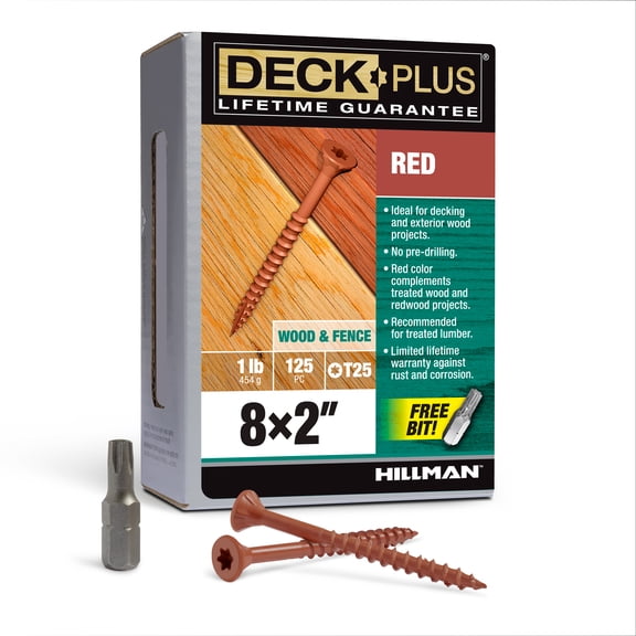 Deck Plus Star Flat Head Exterior Deck Screws, Steel, Red, No.8 x 2", 48427