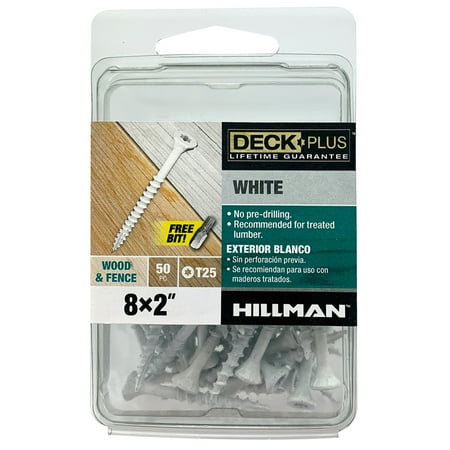 Deck Plus Star Flat Head Steel Exterior Deck Screws, Wood Screws, White, No.8 x 2"