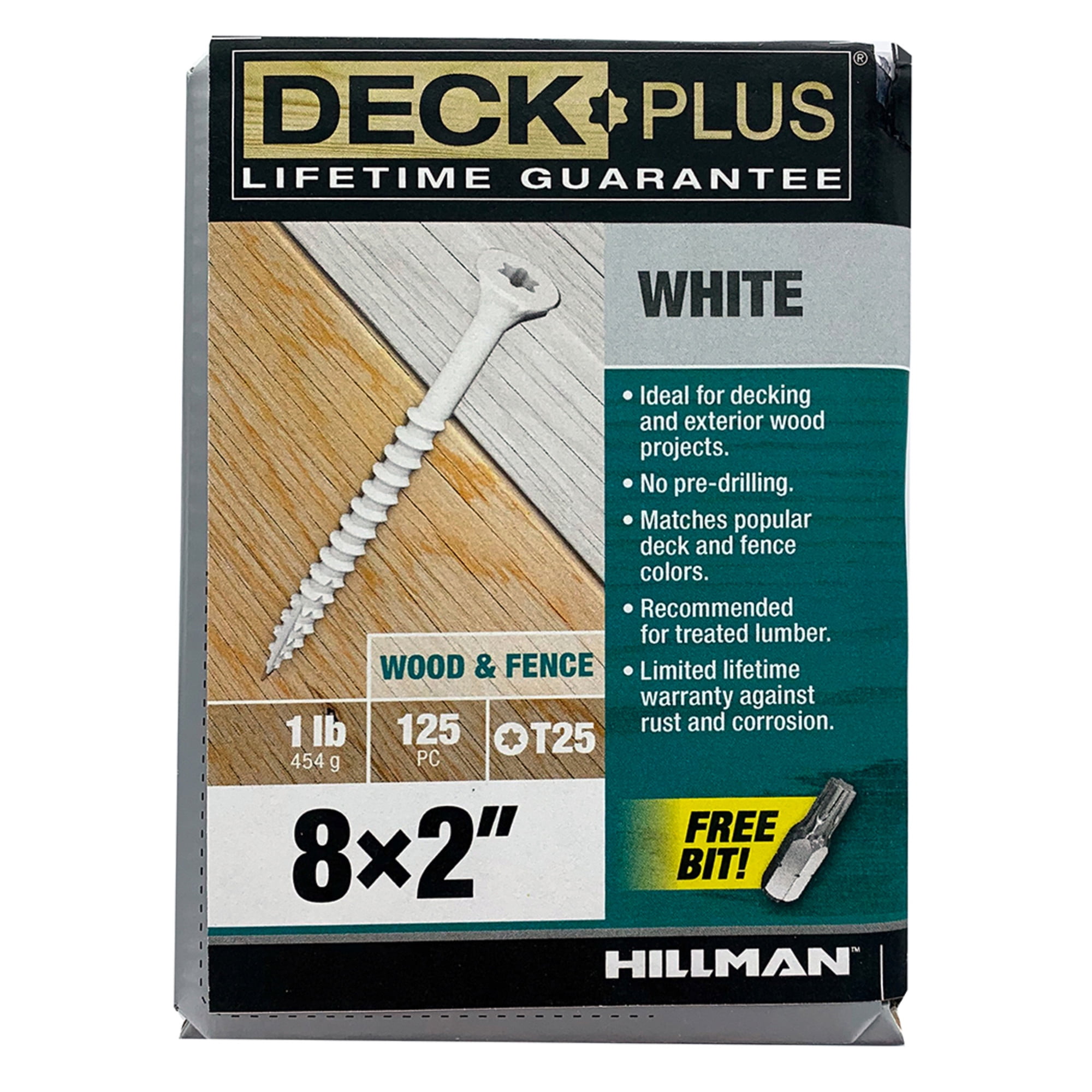 Deck Plus Steel Star Flat Head Exterior Deck Screws, Exterior Wood Screws, White, No.8 x 2" (125pcs)