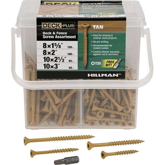 Deck Plus Wood and Deck Exterior Screws, Steel, Epoxy Finish, Tan, Various Sizes, 335 pack