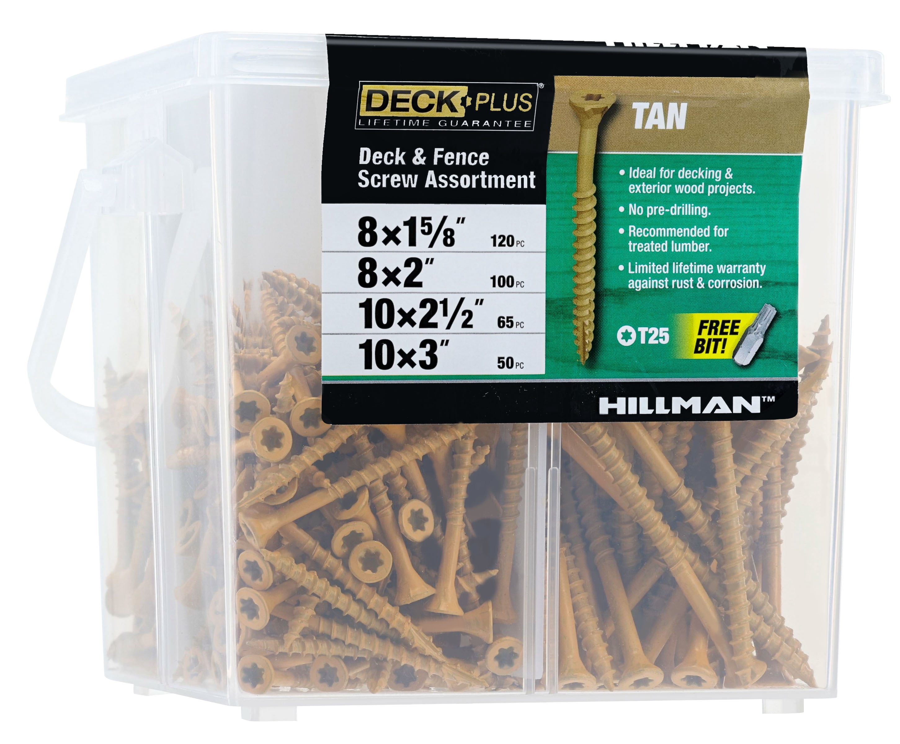 Deck Plus Wood and Deck Exterior Screws, Steel, Epoxy Finish, Tan, Various Sizes, 335 pack