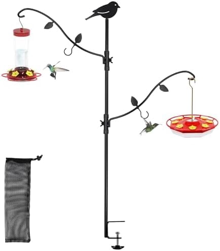 Deck Pole Bird Feeding Station Kit, Porch Multi Hook Bird Feeder Hanging Kit with Two Adjustable Branches, Attracting Wild Birds, Planter Hanger$$Garden & Patio