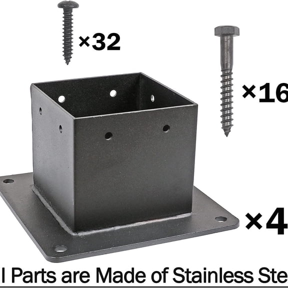 Deck Post Brackets,Inner Size 92MM Thick Steel Fence Post Anchor Base,Heavy Duty Metal Black Powder Coated,for Supports Porch Railing Post Holders Pergola Brackets Kit