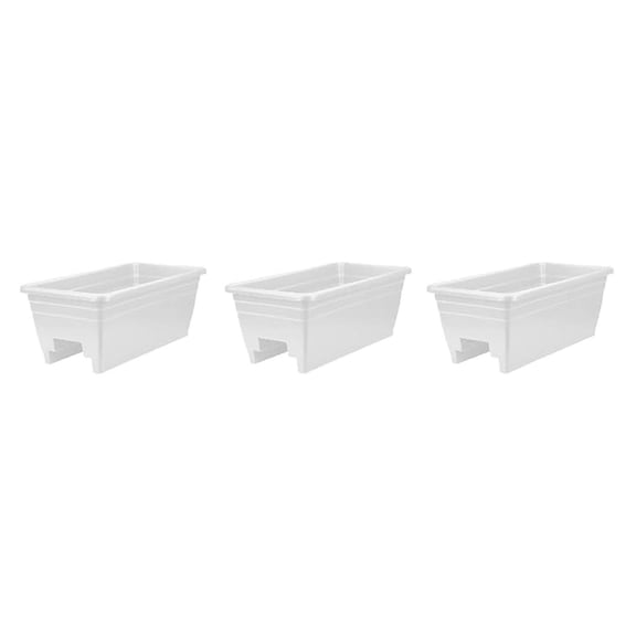 Deck Rail Planter Boxes 3-Pack, 24 Inch - Heavy Duty Plastic Outdoor Flower Planters with Drainage - White