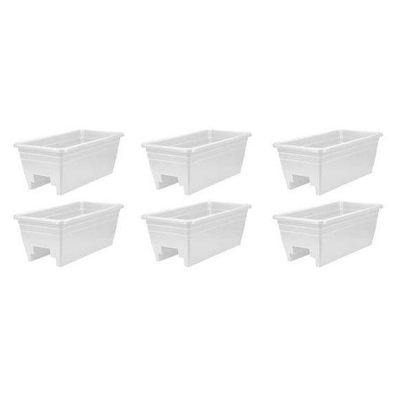 Deck Rail Planter Boxes 6 Pack - 24 Inch Outdoor Flower Planters - Heavy Duty Plastic Garden Planters with Drainage - White