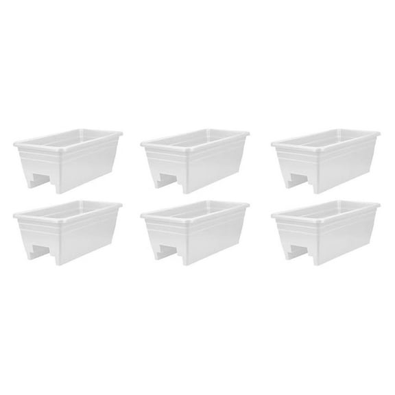 Deck Rail Planter Boxes 6 Pack - 24 Inch Outdoor Flower Planters - Heavy Duty Plastic Garden Planters with Drainage - White