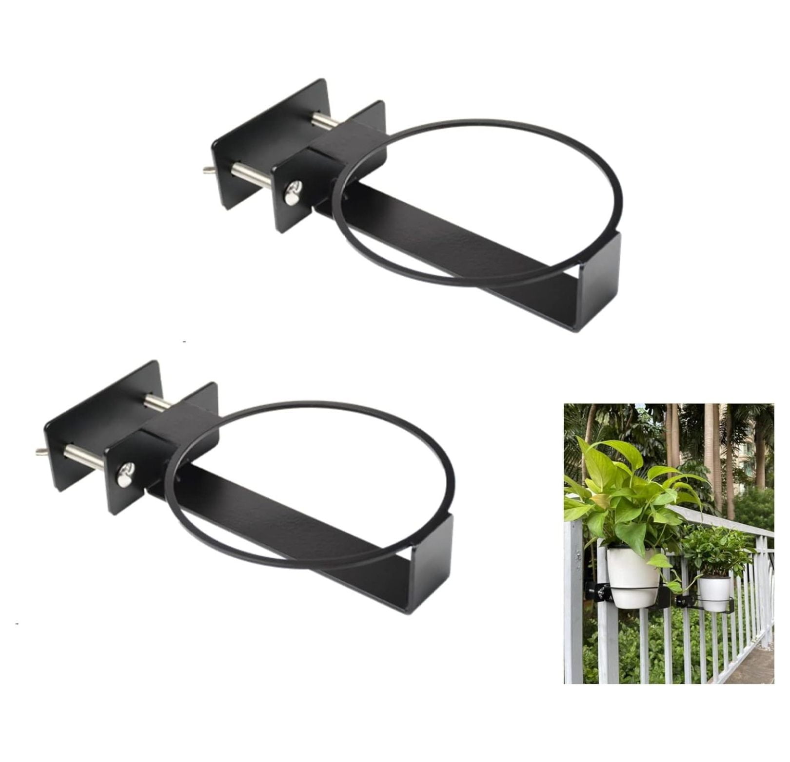 Deck Railing Flower Pot Holder, 6" Fence Bracket Kit for Round Pot