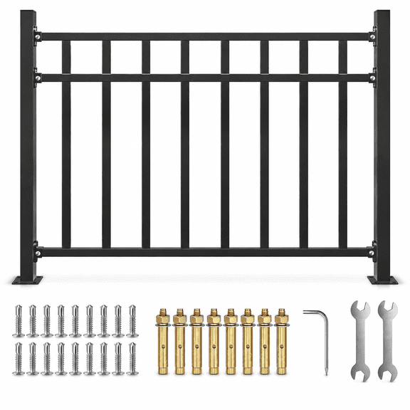 Deck Railing Kit, 40" H x 48" W Black Heavy Duty Wrought Horizontal Stainless Steel Outdoor Guard Fence Handrail, Flat Hand Rails for Porch, Balcony, Patio, Deck and Other Outdoor/Indoor Spaces