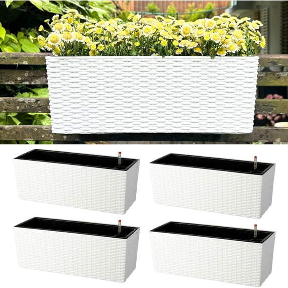 Deck Railing Planter Box Pack) Rectangular Window Flower Boxes with Bracket Self Watering System Hanging Planter Box for Outdoor Plant Container Herb Rail Fence Balcony