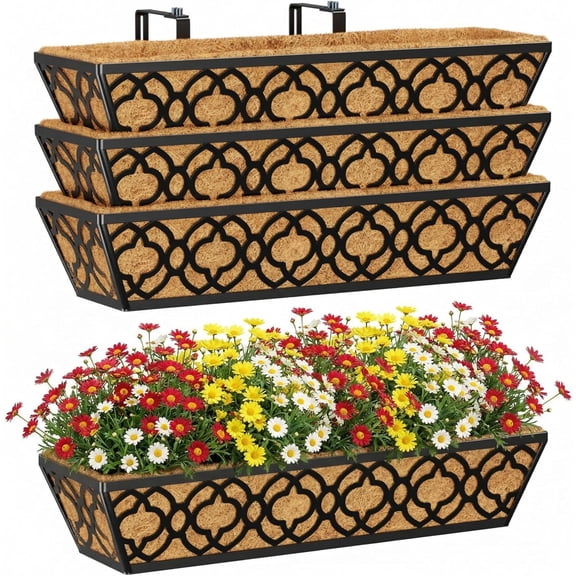 Deck Railing Planter Boxes, Adjustable Balcony for Outdoor Plants, Metal Box Deck, Fence and Porch, Window Boxes Outdoor, Sturdy Hanging Planter-24inch 4pcs