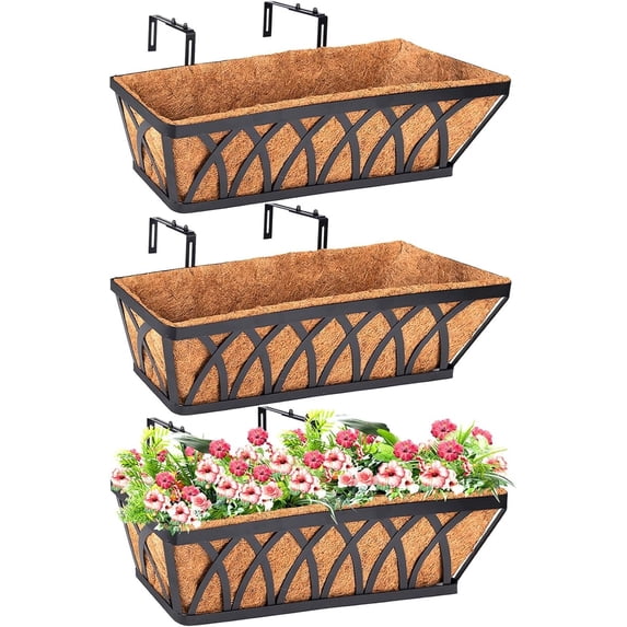 Deck Railing Planter Window Box - 3 Pack 24 Inch Deck Balcony Rail ...