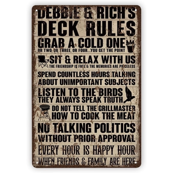 Deck Rule Sign, Decorative Wooden Wall Plaque, Funny Patio Decor, Outdoor Home Decor for Garden Yard, Outdoor Metal Sign, Housewarming Gift, Vintage Metal Tin Signs 11.8 * 7.9inches