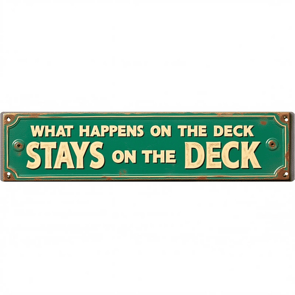 Deck Rules Tin Decor 16*4 Inches "WHAT HAPPENS ON THE DECK STAYS ON THE DECK" Patio/Backyard Wall Art - Retro Humorous Accent, Patio Decor, Funny Metal Sign