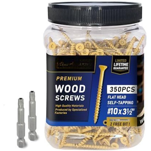 Deck Screws #10 x 3-1/2", 350 count, Screws 3-1/2 Inch, Epoxy Coated, Rust Resistant Exterior Screws, Torx Drive , T25 Bit Included, Tan Outdoor Decking Screw for Fence.