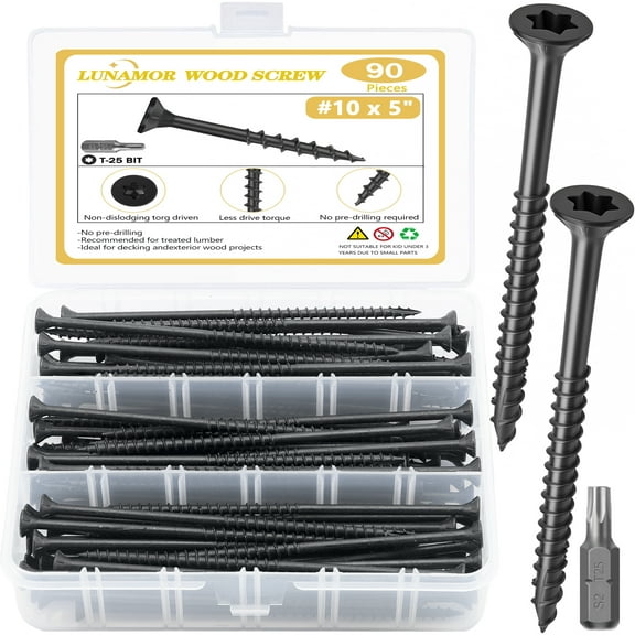 Deck Screws, #10x5 Heavy Duty Exterior Wood Screws, 90PCS Torx/Star Drive Head Deck Screw, Rust Resistant epoxy Coated, Outdoor Decking Screws, T25 Star Bit Included, Black