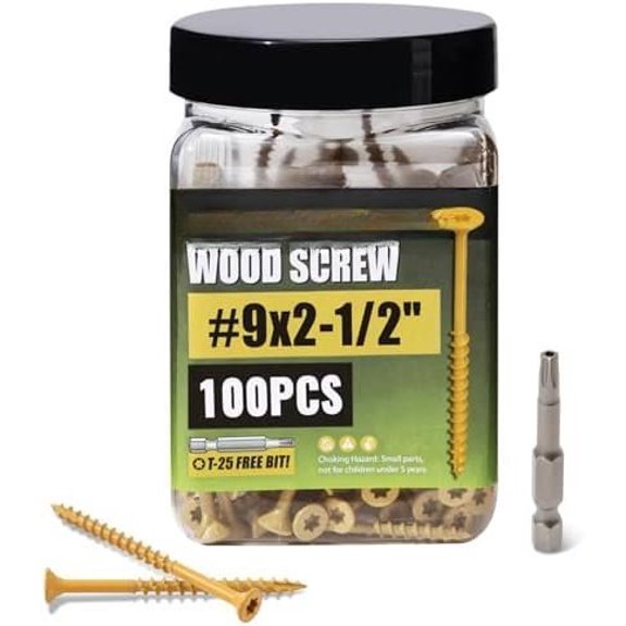 Deck Screws 2-1/2 Inch, Screws #9 x 2-1/2", 100 count, Rust Resistant, Exterior Epoxy Coated, Outdoor Decking Screws, Torx/ Drive Deck Screw, T25 Bit Included, Tan