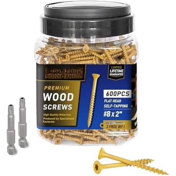 Deck Screws #8 x 2, 600 count,  Screws 2 Inch, Epoxy Coated, Rust Resistant Exterior Screws, Torx Drive , T25  Bit Included, Tan Outdoor Decking Screw for  Fence.